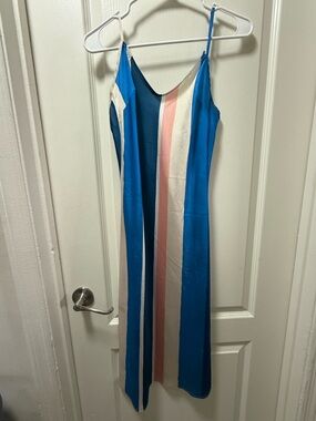 H&M Blue Striped Slip Midi Dress - Lightweight Spaghetti Strap